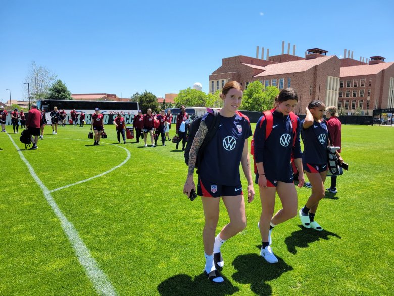 Players from the U.S. Women's National Team practice soccer at CU Boulder's field before a friendly match against South Korea on Saturday, June 1, 2024, at Dick's Sporting Goods Park.